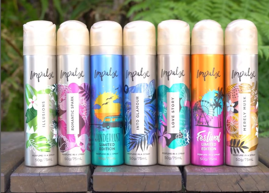 Line up of Impulse body sprays