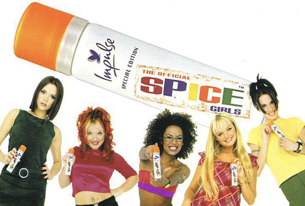 Impulse Spice Girls campaign where each Spice Girl is holding a can of Impulse